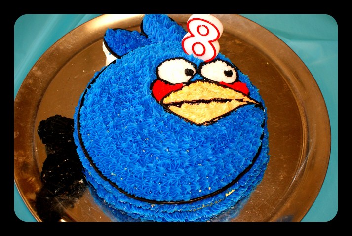 The twins asked for matching Angry Bird birthday cakes, so I made 6 cakes in a matter of a week.  Two blue, three red, and one yellow Angry Bird.  This was my fave -- a lemon cake, even though I am a chocolate girl!